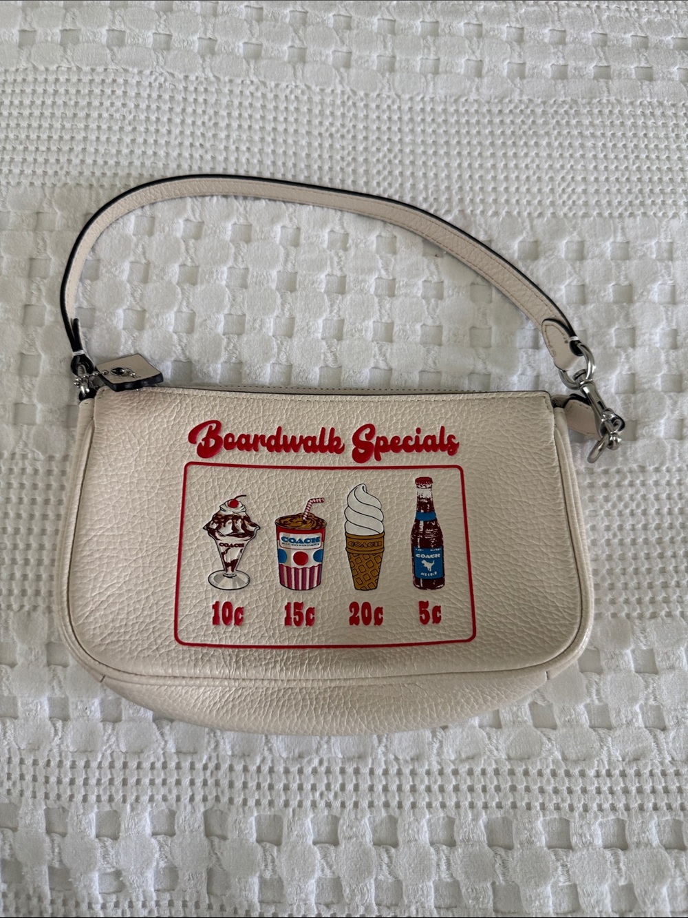 Coach Cream Leather 'Boardwalk Specials' Mini Wristlet with Red Print